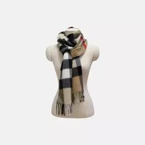 (버버리) 라지 체크 캐시미어 머플러 카멜베이지