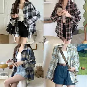 긴팔 오버핏 체크 셔츠 루즈핏 남방 블라우스 캐주얼 빈티지 티셔츠 봄 가을 간절기 편안한 예쁜 글로벌와이