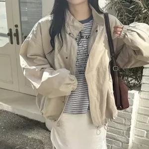 [남녀공용] 반하이넥 밑단 스트링 루즈핏 야상 점퍼