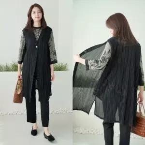 J30760 레이 올주름 원버튼 롱베스트 엄마옷 엄마선물