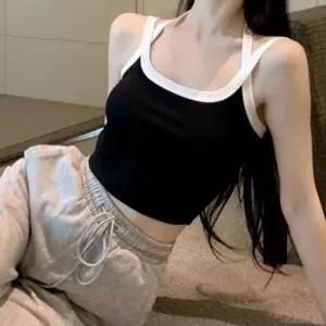 ONM 배색 여성 끈나시 더블끈 크롭 민소매 여자 나시