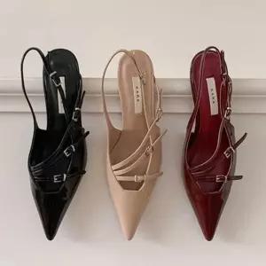 ONM 뾰족 구두 여성 하이힐 스틸레토 스트랩 슬링백