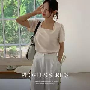 핫핑 피플즈_셔링퍼프 스퀘어넥 반팔티셔츠