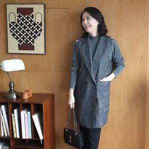 [쉬즈마담]J31742 모코 체크 정장 롱베스트 50대 엄마옷