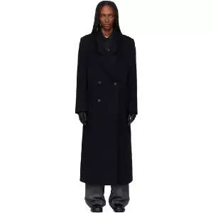 TONYWACK 네이비 테일러드 더블 브레스트 맥시 코트 252251F059005