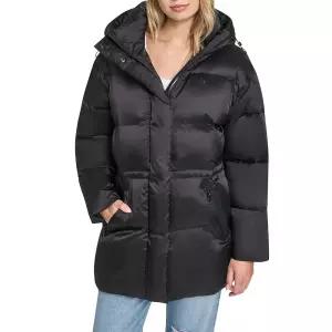 Champion 여성용 Champion 여성용 신치 웨이스트 퀼트 패딩 재킷, 블랙., M