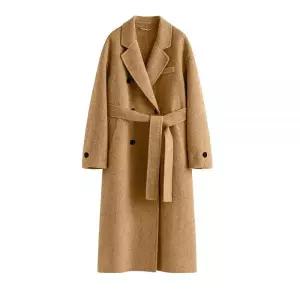 Peaceglad 여성용 겨울 트렌치 코트 트렌디 롱 피 코트 더블 브레스트 버튼 라펠 벨트 피코트 (카키 M), 카