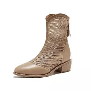 여성망사부츠 통기성 마부츠 여름부츠 펀칭 여자 앵글 웨지힐 4cm 여름 여성 앵클부츠 메쉬