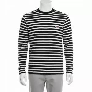 메종키츠네 트리컬러 폭스 패치 마린 스트라이프 반팔 티셔츠 FU00115KJ0044