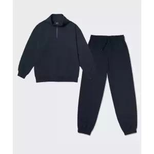 스탠다드 키즈 STANDARD KIDS 오버사이즈 하프 집업 스웨트셔츠  베이식 스웨트 팬츠 셋업 [네이비] MKFTK