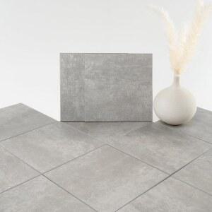 W&S 24장 필 앤 스틱 바닥 타일 주방용 뒷면에 따뜻한 회색 두꺼운 방수 고급 바닥재 거실 욕실 침실용 접착 인조 돌담