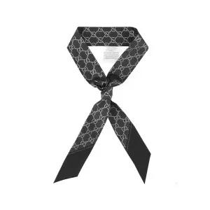 구찌 812250 3G001 1060 GG 프린트 실크 리본 블랙