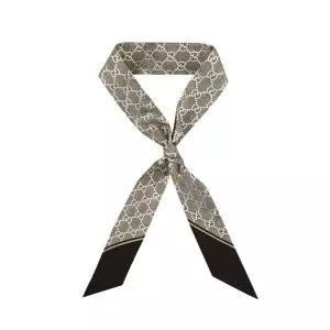 구찌 812250 3G001 9865 GG 프린트 실크 리본 다크 브라운