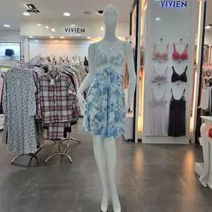 [비비안]꽃 프린트 컵패드 여성 레이스 풀슬립 원피스 FS0801A