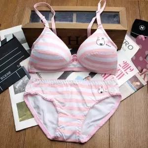 [2단계]줄무늬 핑크75A 주니어속옷 주니어브라 세트