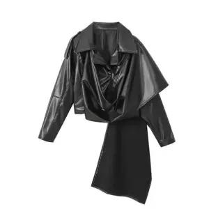 스트레인지 여성용 언발란스 코트 키작 가죽 데일리룩 봄가을 무스탕 숏KUK1