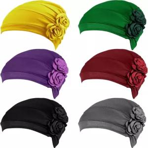 여성용 새티니어 6종 패션 플라워 터번 6가지 색상 부드러운 케모 헤드 랩 암 캡 커버 모자