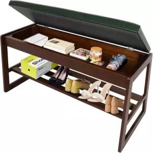 플립탑 보관함이 있는 39.4인치 신발장 벤치 복도 거실 침실 옷장용 러버우드 입구