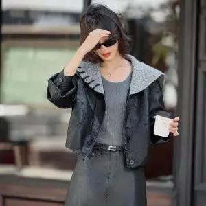 볼사스 여성용 가을 니트 짧은 캐주얼에 코트 긴팔 재킷 가죽 자켓 케이프 ADOR3