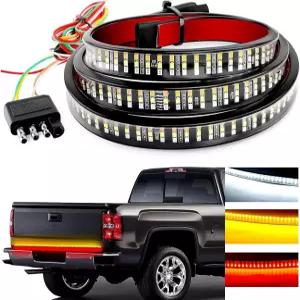 DACTURY 러닝 테일 라이트 59인치 3열 LED 4핀 커넥터 터닝 스트리머 트렁크 범퍼 스트립 자동 접착 튜닝