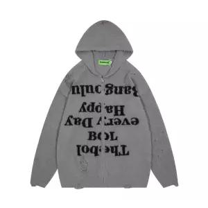 남성용 니트 빈티지 루즈핏 카디건 레터링 후드 점퍼 힙합 후드집업 스웨터 톤 다운 패피1