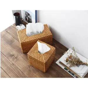홈데코 인테리어 라탄 사각 티슈 케이스 서재 홀더 예쁜커버 꽂이 거실 휴지각