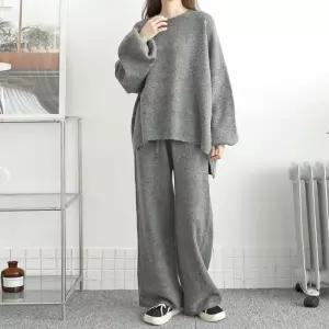 [문에이블]문에이블 여자 여성 겨울 루즈핏 오버핏 라운드 니트 와이드 바지 팬츠 투