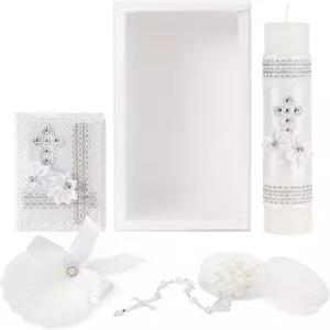 소년 소녀를 위한 5개의 PCS 세례 양초 세트 첫 성찬 선물을 흰색 키트 수건 조개껍질 장미 성경 벨라 파라