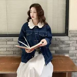 청 여성용 가을 캐주얼 레이스 재킷 프렌치 칼라 코트 자켓 슬림 DUCHI3