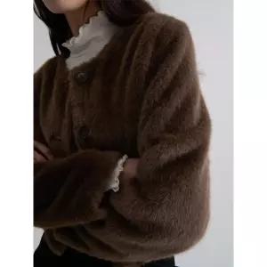 8 seconds [인플루언서 PICK] 라운드넥 카디건형 퍼 아우터 - 브라운