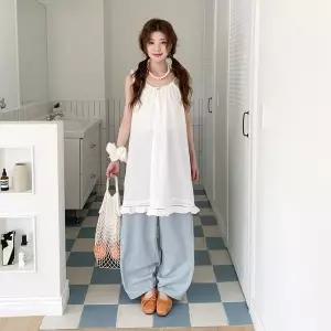 [하프클럽/]여자 데일리 내추럴 루즈핏 프릴 스트링 민소매 원피스