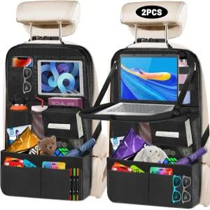 테이블 트레이가 있는 DUWAI 뒷좌석 차량 정리함 태블릿 홀더가 12개의 포켓 수납 카 티슈 카시트 용 킥