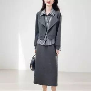 (L)셔츠레이어재킷+스커트