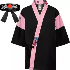 알리줄리스 일본 스시 레스토랑 셰프 코트 유니폼 드래곤 블랙 머리띠가 달린 3/4 슬리브 기모노 플로럴