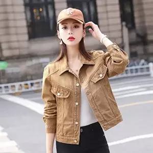 여성 봄 가을 패션 루즈핏 데일리 카키색 데님 자켓 (HSJ-WFGPU6M)