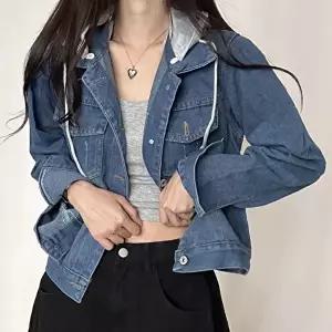 여자 후드 청자켓 슬림핏 데님 자켓 봄옷 가을 아우터 (HSJ-WFFNWNQ)