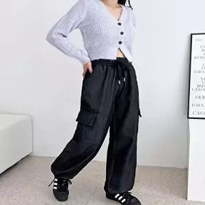 여성 겨울 기모 안감 웜 청바지 카고 스트링 데님팬츠 (HSJ-WFGERBL)