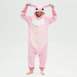 동물잠옷 남녀 캐릭터 편안함 핑크 따뜻하고 올인원 플리스 실내복 스티치 패치 심쿵신상