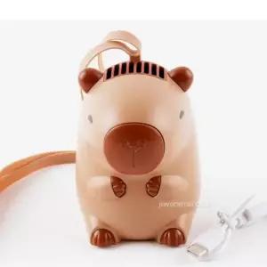 ( )카피바라 목걸이 선풍기 캐릭터 USB충전 탁상용 휴대용 데스크 책상