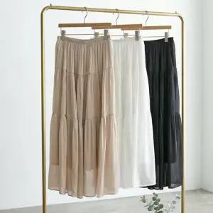 [샵앤] 여성 허리밴딩 3단캉캉 안감 샤인 롱스커트 JR-WSK-5195