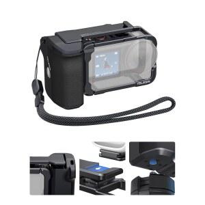 시소 셔터 버튼이 있는 금속 케이지 카메라 그립 홀더가 DJI 액션 6용 TELESIN 알루미늄 합금 스트리트 키트 백업 TF 카드 슬롯 빠른 배터리 액세스