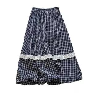 쉬폰 시폰 체크 레이스 꽃망울 A라인 치마 여친 롱 빨강 여름 ST2