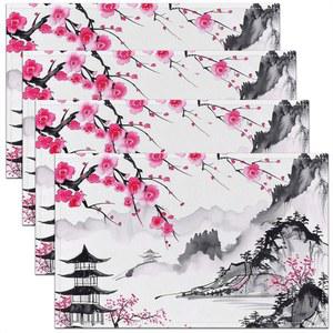 필유 벚꽃 X12 플레이스 일본식 장식 테이블 페인팅 4종 세트 사쿠라 18 식탁용 실내 매트 수묵화