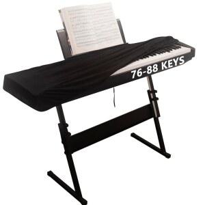 76-88개의 키를 위한 MyBolin 프리미엄 스웨이드 디지털 피아노 키보드 커버 - 탄성 드로스트링과 듀얼 음악 스탠드 지퍼를 사용한 방진 보호 제거하지 않고 재생 미니멀리스트 퓨어 블랙