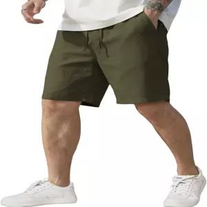 COOFANDY 남성 린넨 반바지 캐주얼 탄력 허리 드로스트링 짧은 여름 해변 휴가용