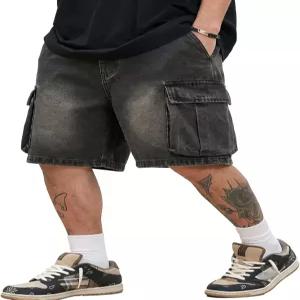 남성 배기 진 반바지 루즈핏 빈티지 와이드 레그 조츠 Y2K 스트리트웨어 데님 카프리 팬츠 신축성 있는