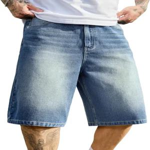 플레판 남성 배기 진 반바지 12인치 빈티지 루즈핏 와이드 레그 롱 데님 Y2K 스트리트웨어 힙합 무릎 아래