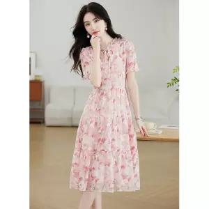 에네로 스커트 원피스 분홍 롱 여름 쉬폰 여성쉬폰원피스 UNO2