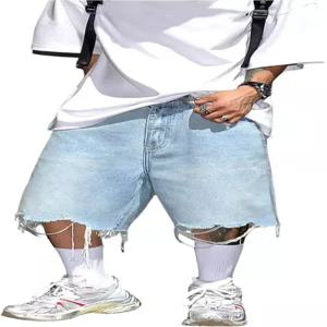 솔리 헉스 남성용 찢어진 데님 반바지 스트리트웨어 배기 진 버뮤다 포켓 포함