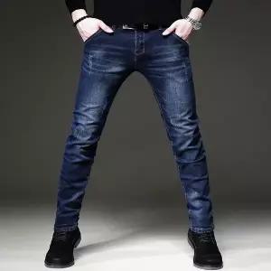 흰색 화이드 청바지 데님 진 바지 2025 가을/겨울 남성 슬림핏 신축성 스키니진 스타일 스트레이트 레그 트